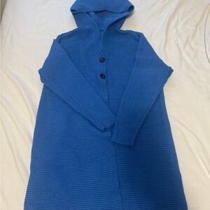 Blue Hooded Button Cardigan Sweater